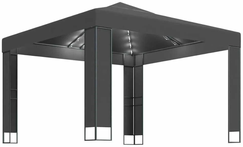 Pavėsinė su lemputėmis ir dvigubu stogu LED, antracito, 3x3m