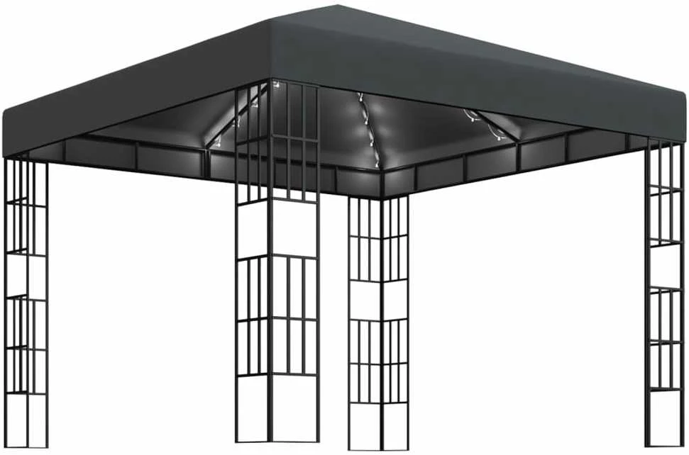 Pavėsinė su lemputėmis LED, antracito, 3x3 m