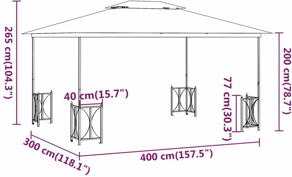 Pavėsinė su šoninėmis sienomis ir stogu, taupe spalvos, 3x4m