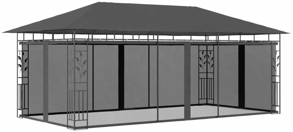 Pavėsinė su tinkleliu nuo uodų, antracito spalvos, 6x3x2,73m