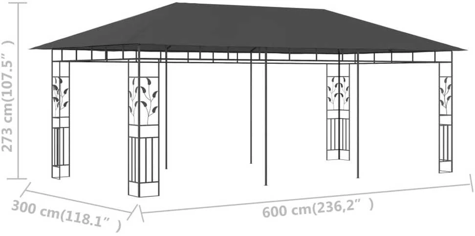 Pavėsinė su tinkleliu nuo uodų, antracito spalvos, 6x3x2,73m