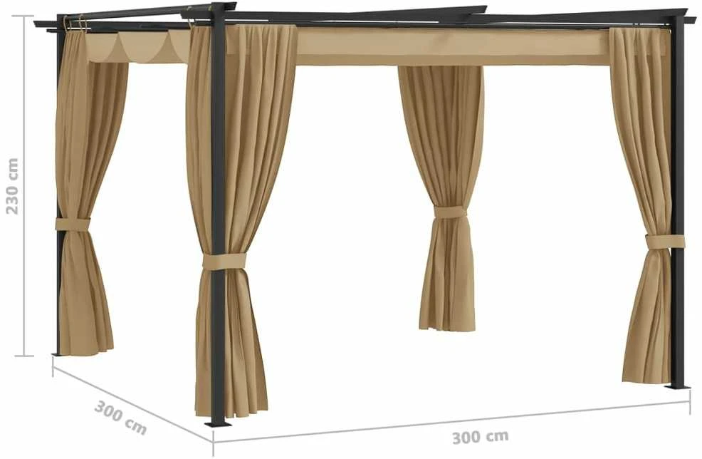 Pavėsinė su užuolaidomis, taupe spalvos, 3x3m, plienas