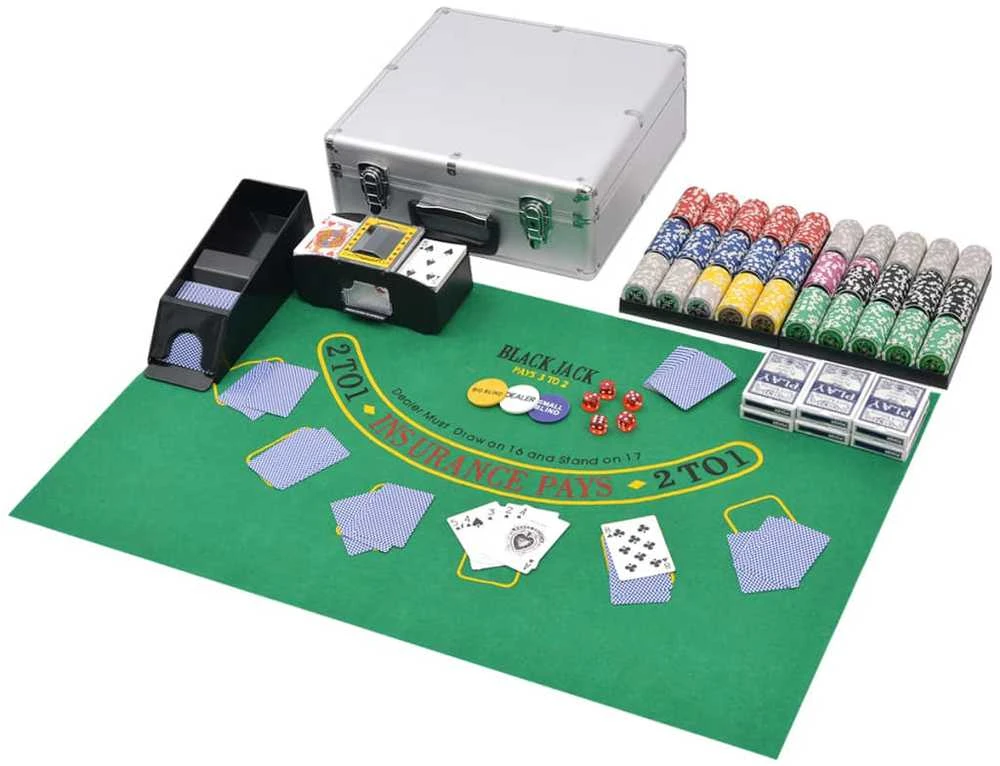 Pokerio/Blackjack rinkinys su 600 žetonais su vertėmis, aliuminis