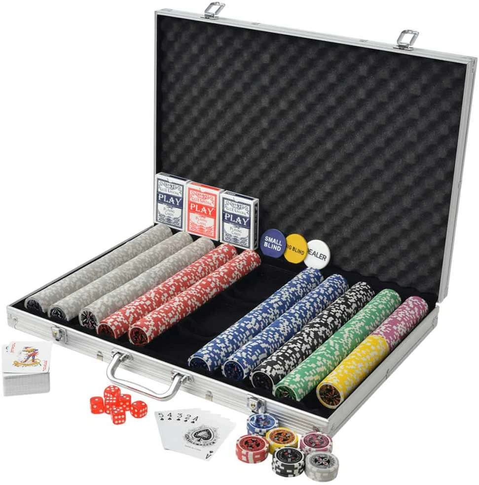 Pokerio rinkinys su 1000 žetonų su vertėmis, aliuminis