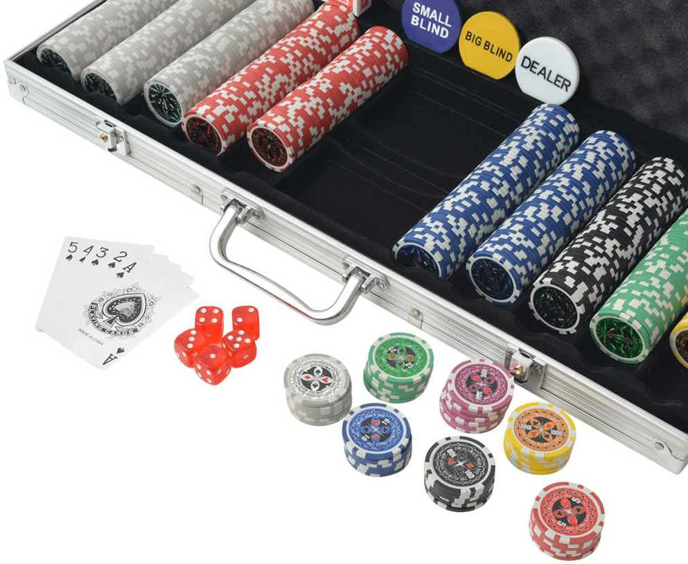 Pokerio rinkinys su 500 žetonų su vertėmis, aliuminis