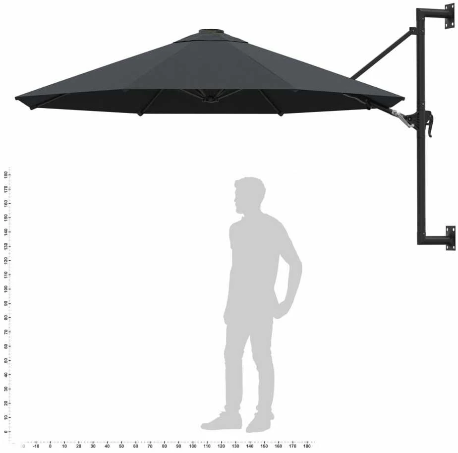 Prie sienos montuojamas skėtis su stulpu, antracito, 300cm