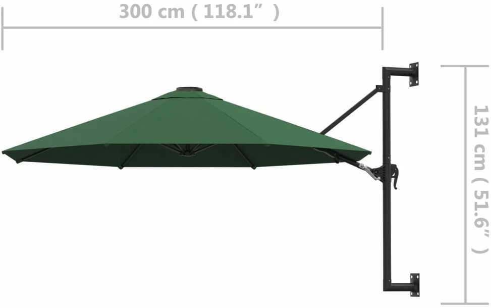 Prie sienos montuojamas skėtis su stulpu, žalias, 300cm