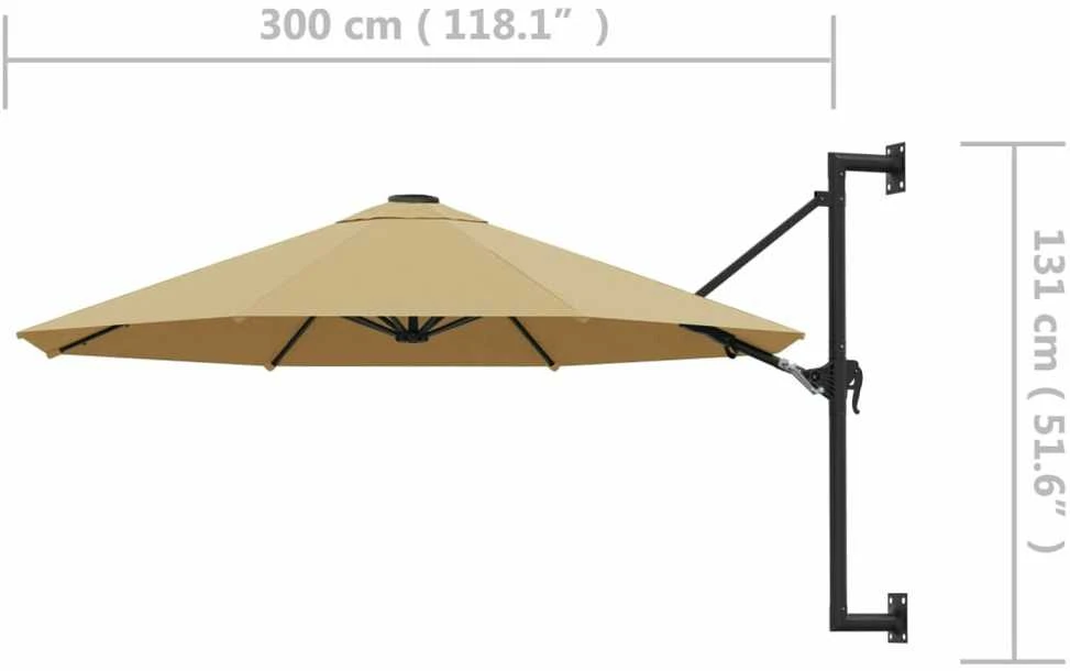 Prie sienos montuojamas skėtis su stulpu, taupe, 300cm