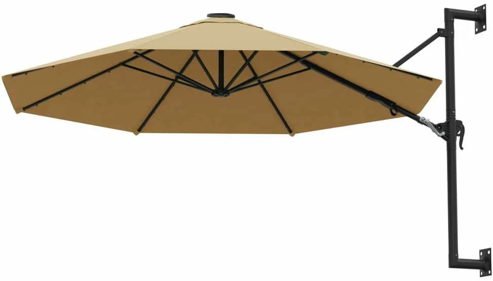 Prie sienos montuojamas skėtis su stulpu, taupe, 300cm