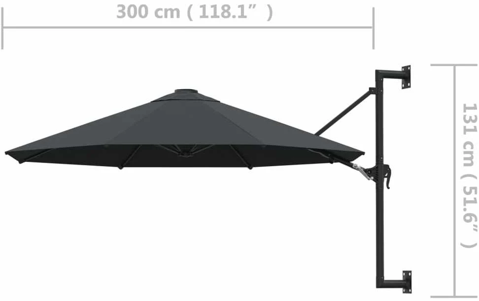 Prie sienos montuojamas skėtis su stulpu, antracito, 300cm