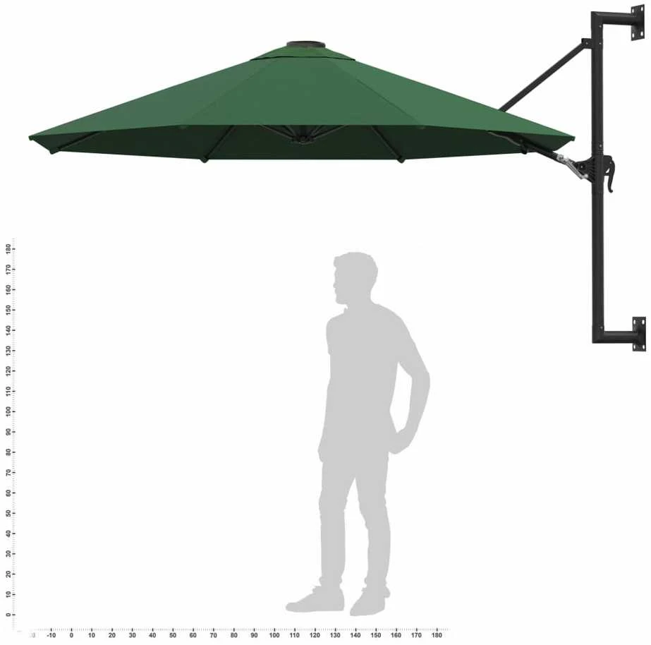 Prie sienos montuojamas skėtis su stulpu, žalias, 300cm