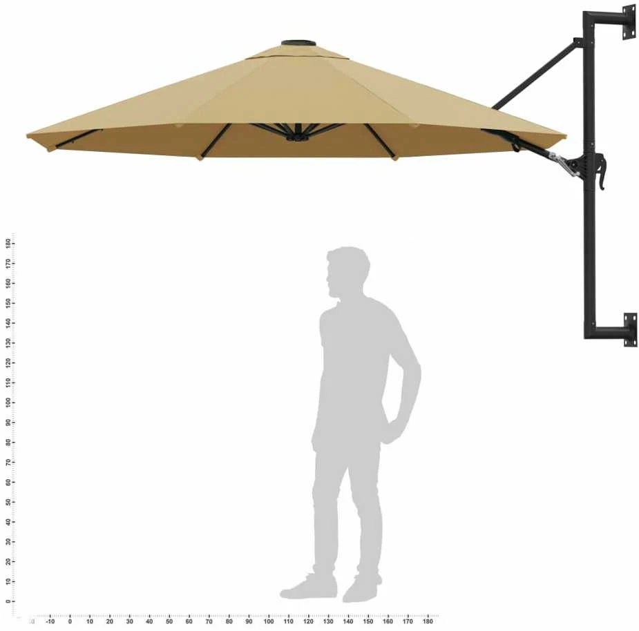 Prie sienos montuojamas skėtis su stulpu, taupe, 300cm