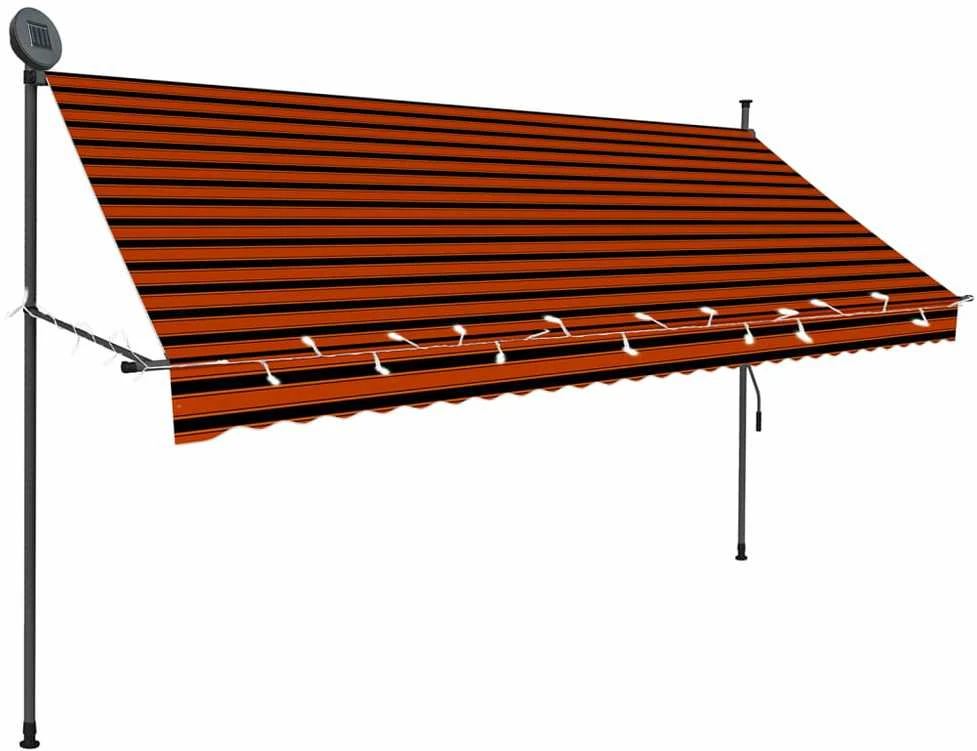 Rankinė ištraukiama markizė su LED, oranžinė ir ruda, 300cm