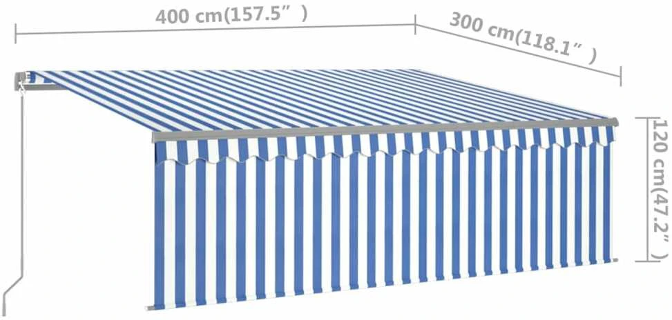 Rankiniu būdu ištraukiama markizė, mėlyna ir balta, 4x3m