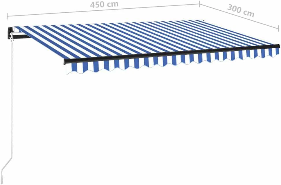 Rankiniu būdu ištraukiama markizė, mėlyna ir balta, 450x300cm