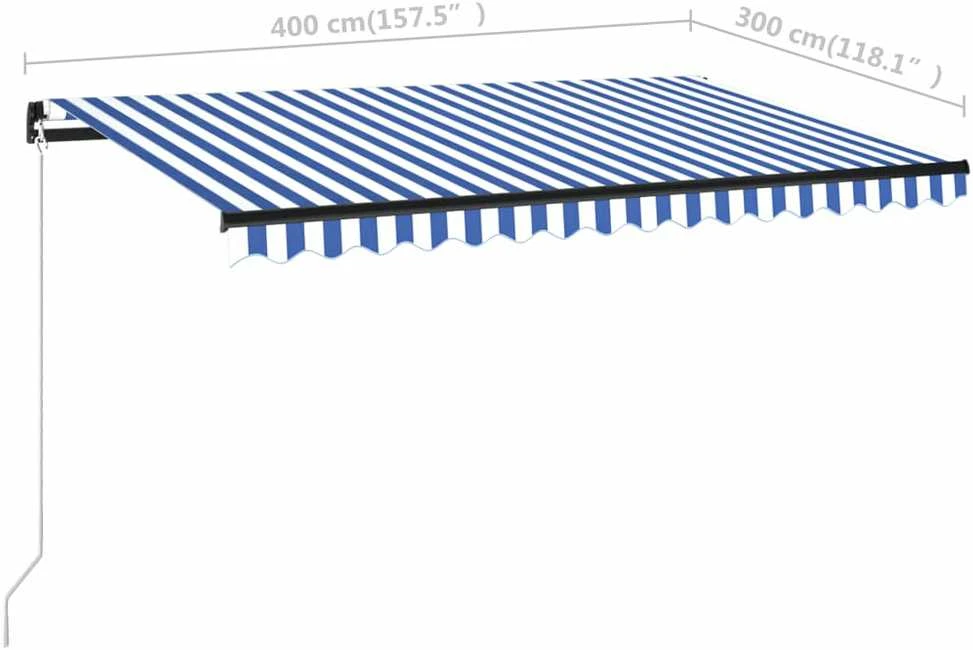 Rankiniu būdu ištraukiama markizė, mėlyna ir balta, 400x300cm