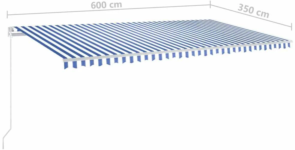Rankiniu būdu ištraukiama markizė, mėlyna/balta, 600x350cm