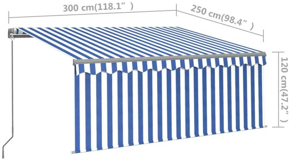 Rankiniu būdu ištraukiama markizė, mėlyna ir balta, 3x2,5m