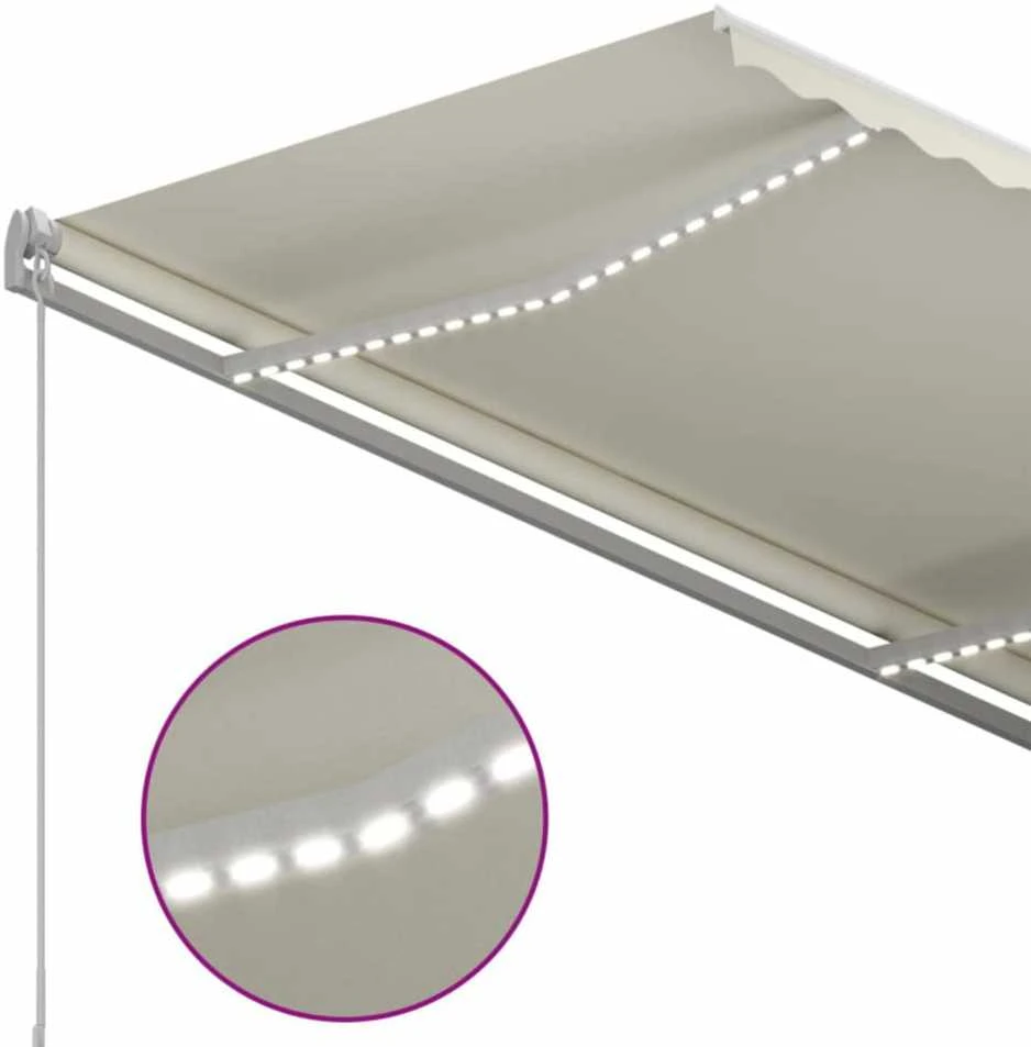 Rankiniu būdu ištraukiama markizė su LED, kreminė, 350x250cm