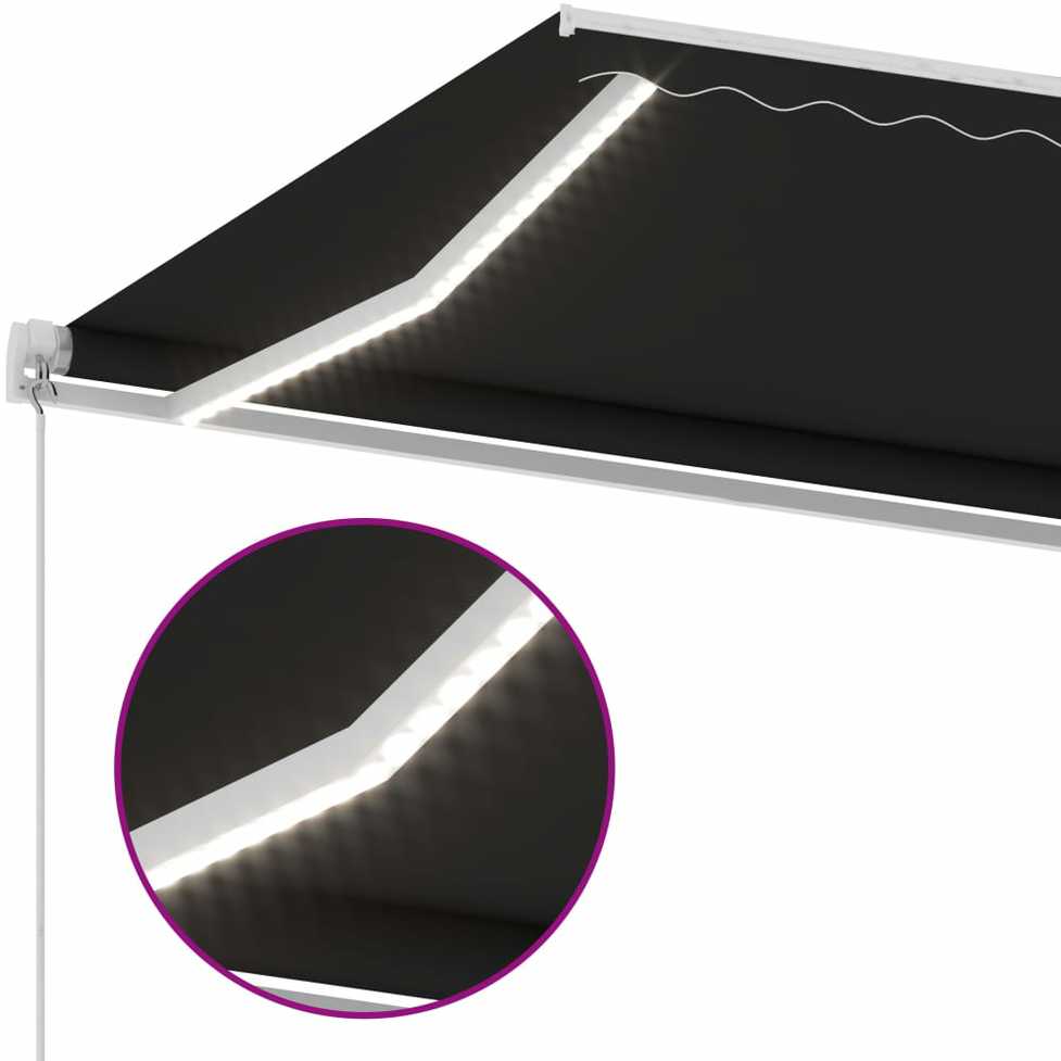 Rankiniu būdu ištraukiama markizė su LED, antracito, 600x350cm