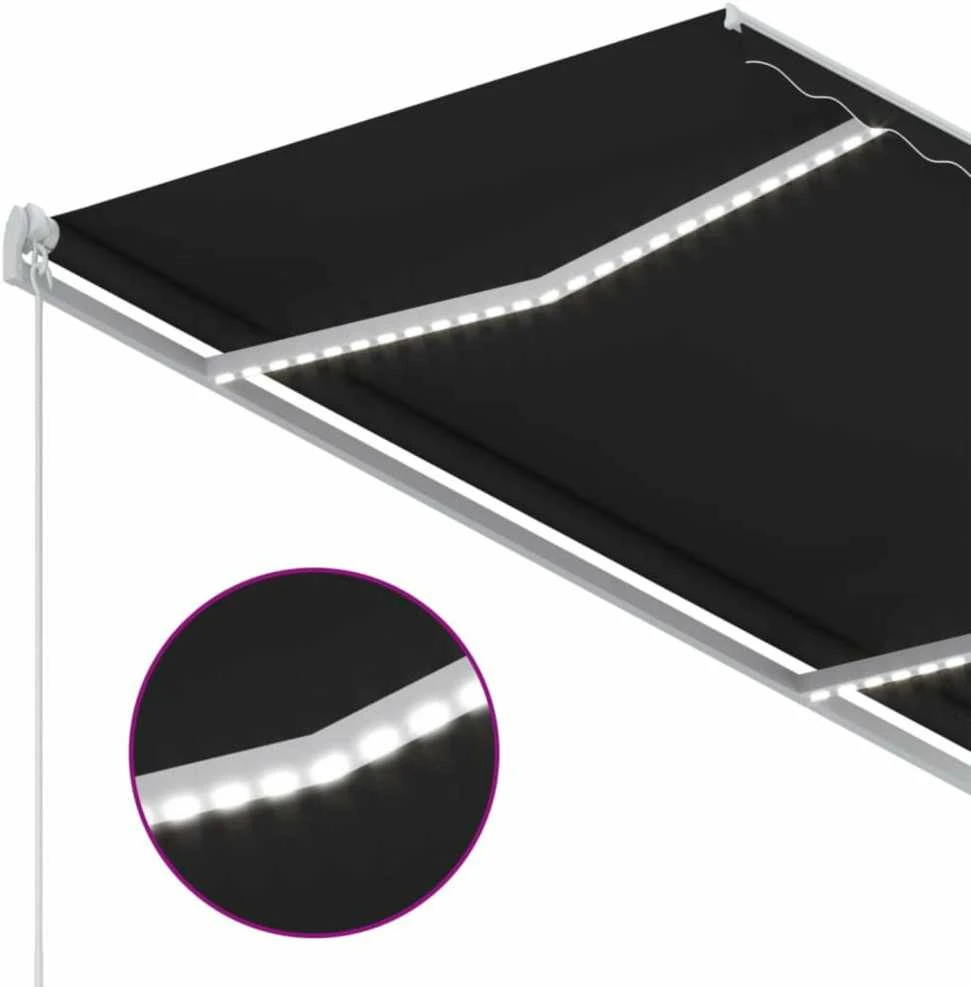 Rankiniu būdu ištraukiama markizė su LED, antracito, 350x250cm