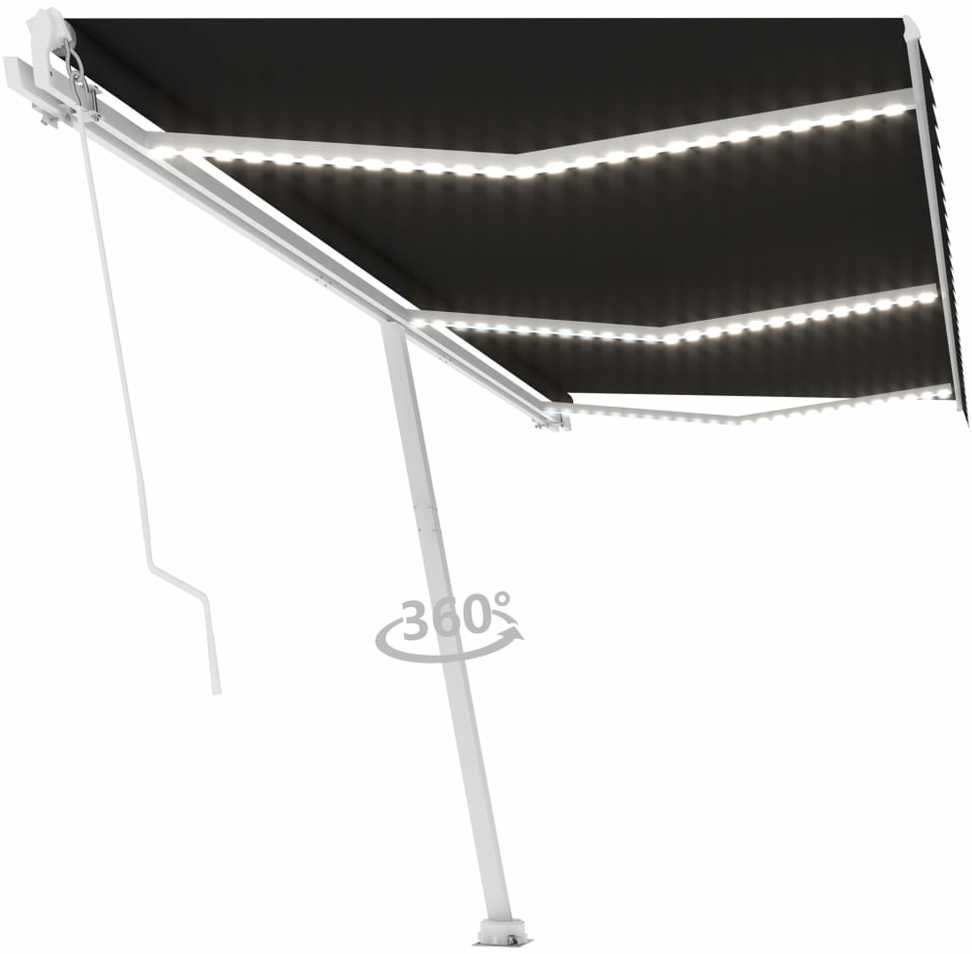 Rankiniu būdu ištraukiama markizė su LED, antracito, 600x350cm