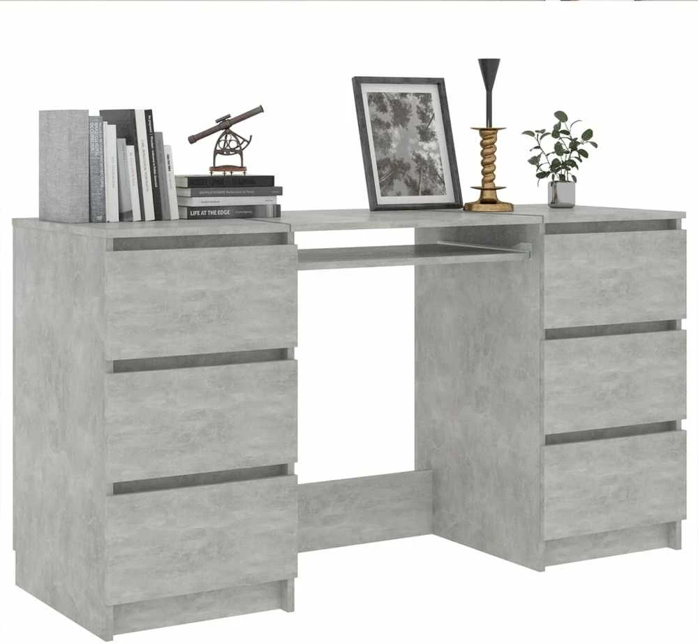 Rašomasis stalas, betono pilkas, 140x50x77cm, apdirbta mediena