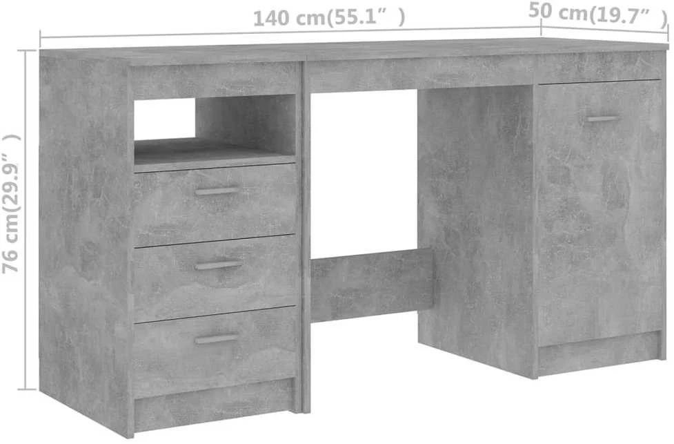 Rašomasis stalas, betono pilkas, 140x50x76cm, apdirbta mediena