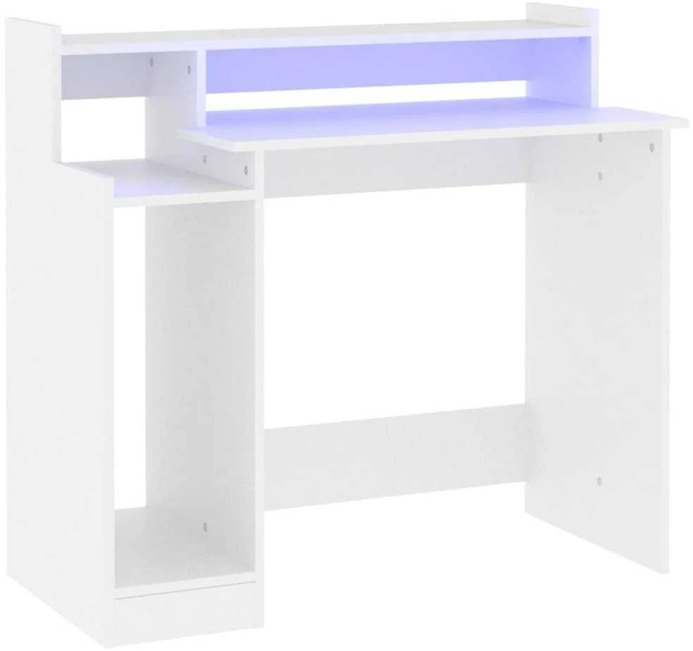 Rašomasis stalas su LED apšvietimu, baltas, 97x45x90cm, mediena