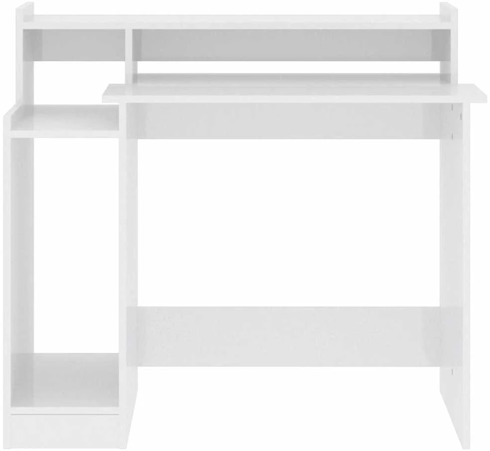 Rašomasis stalas su LED, baltas, 97x45x90cm, mediena, blizgus