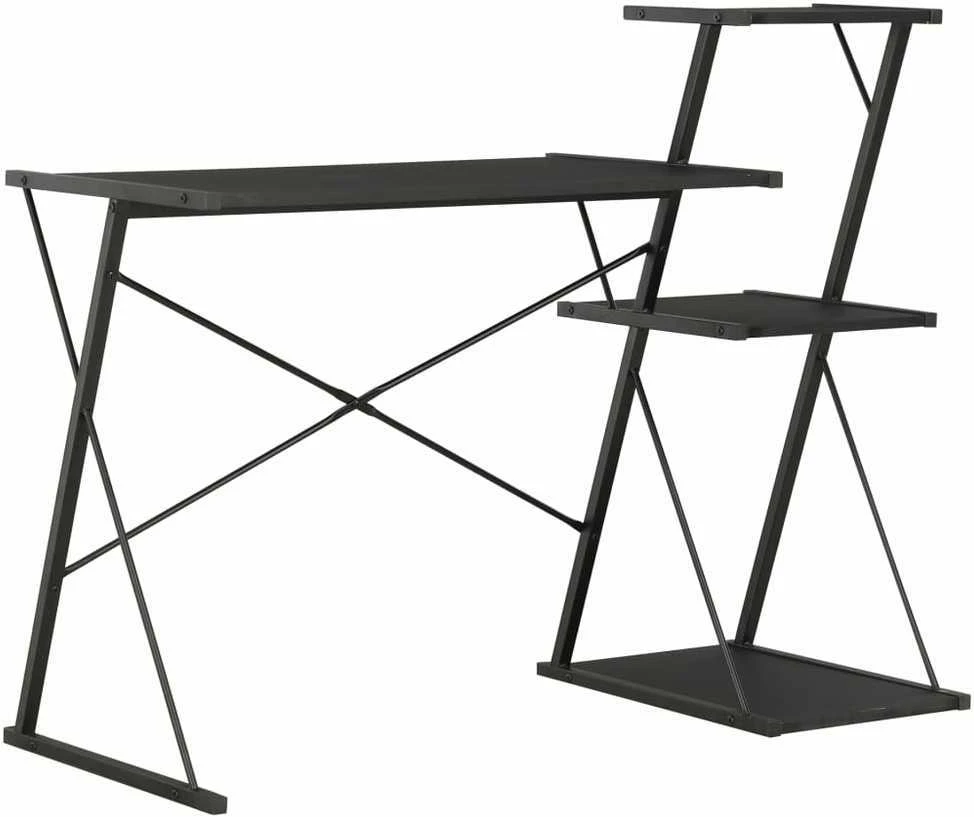 Rašomasis stalas su lentyna, juodos spalvos, 116x50x93cm