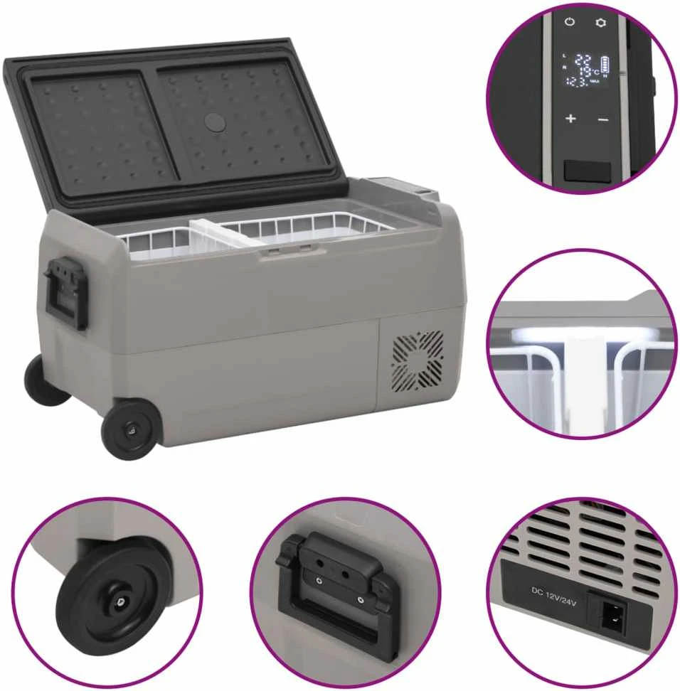 Šaltdėžė su ratukais ir rankena, juoda ir pilka, 36l, PP ir PE