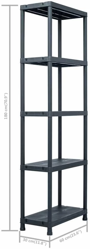 Sandėliavimo lentynos, 5vnt., juod., 60x30x180cm, plast., 125kg