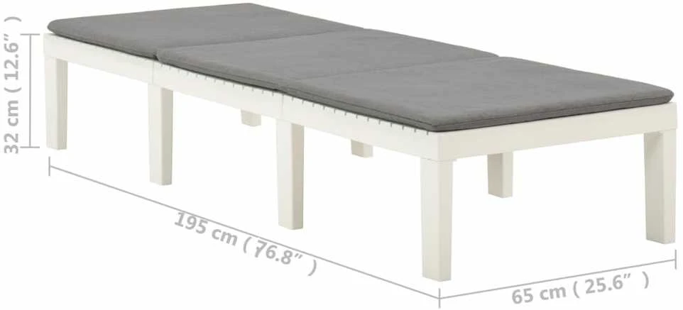 Saulės gultas su čiužinuku, baltos spalvos, plastikas