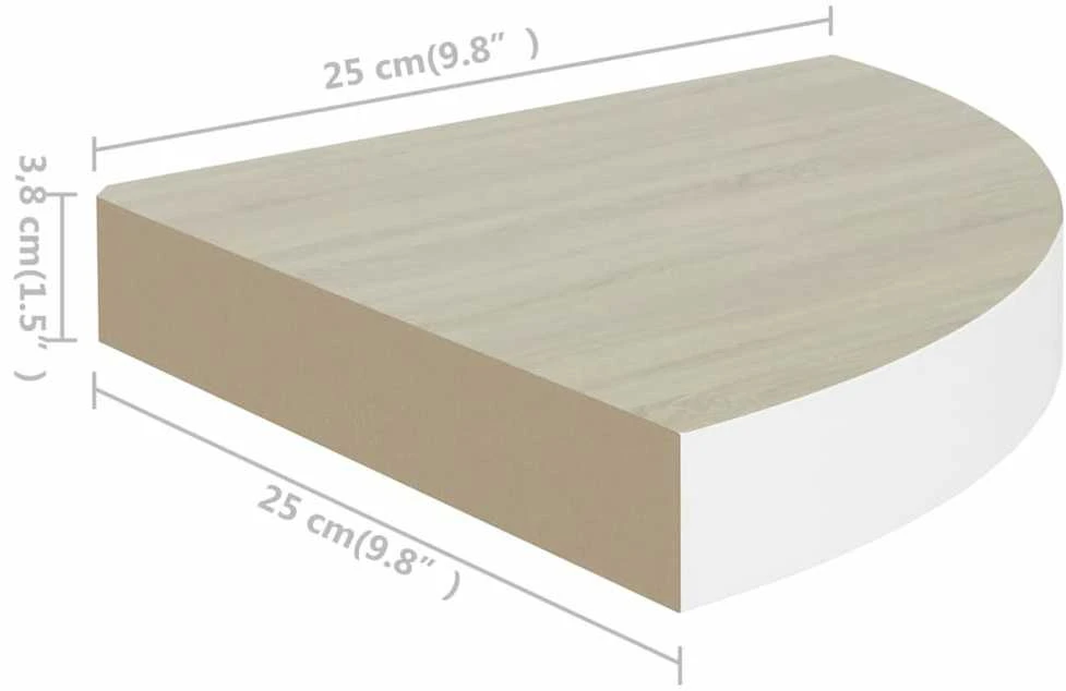 Sieninės lentynos, 4vnt., baltos/ąžuolo, 25x25x3,8cm, MDF