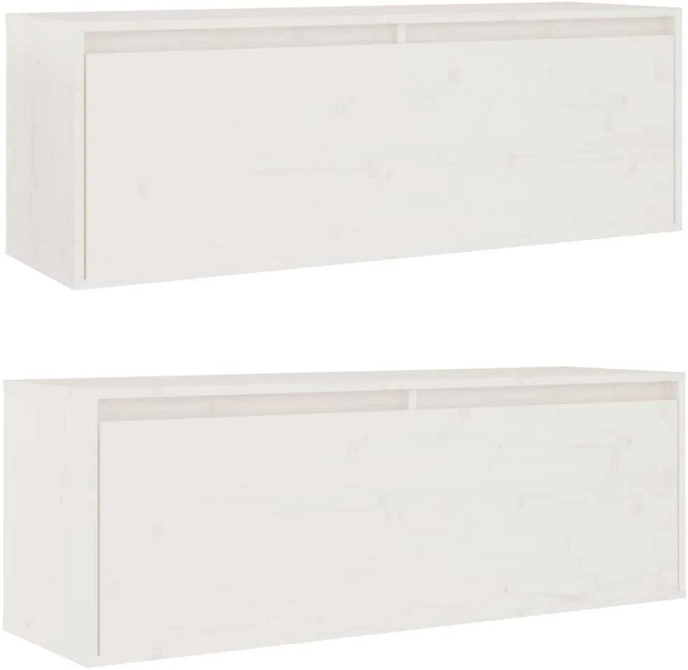 Sieninės spintelės, 2vnt., baltos, 100x30x35cm, pušies masyvas