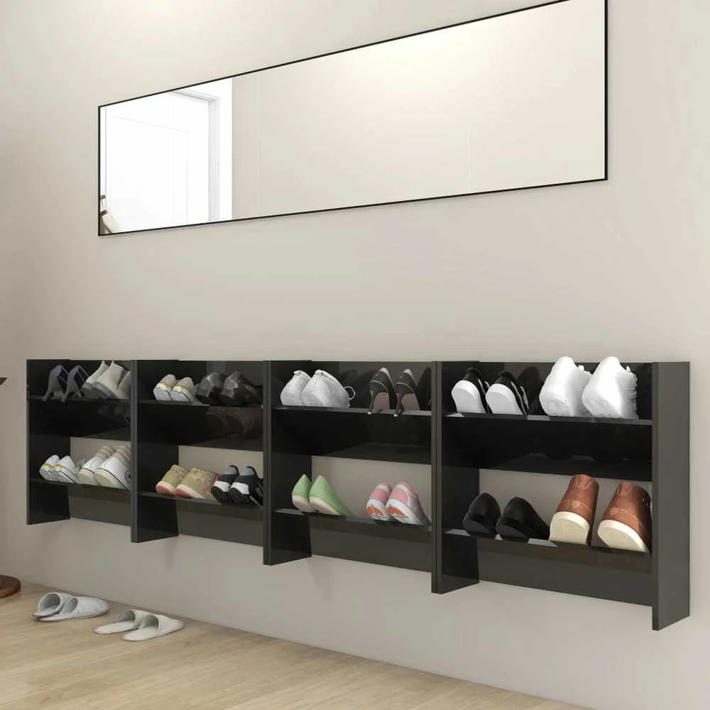 Sieninės spintelės batams, 4vnt., juodos, 60x18x60cm, mediena