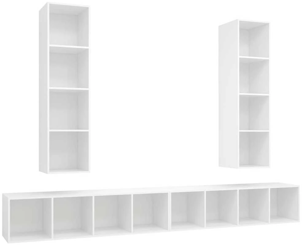 TV staliukas Sieninės televizoriaus spintelės, 4vnt., baltos, mediena
