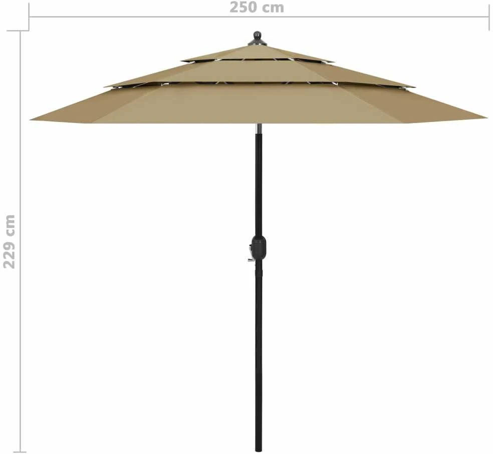 Sodo skėtis su aliuminio stulpu, taupe, 2,5m, 3 aukščių