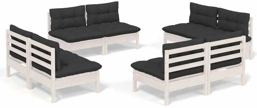 Lauko baldų komplektas Sodo komplektas su antracito pagalvėmis, 8 dalių, pušis