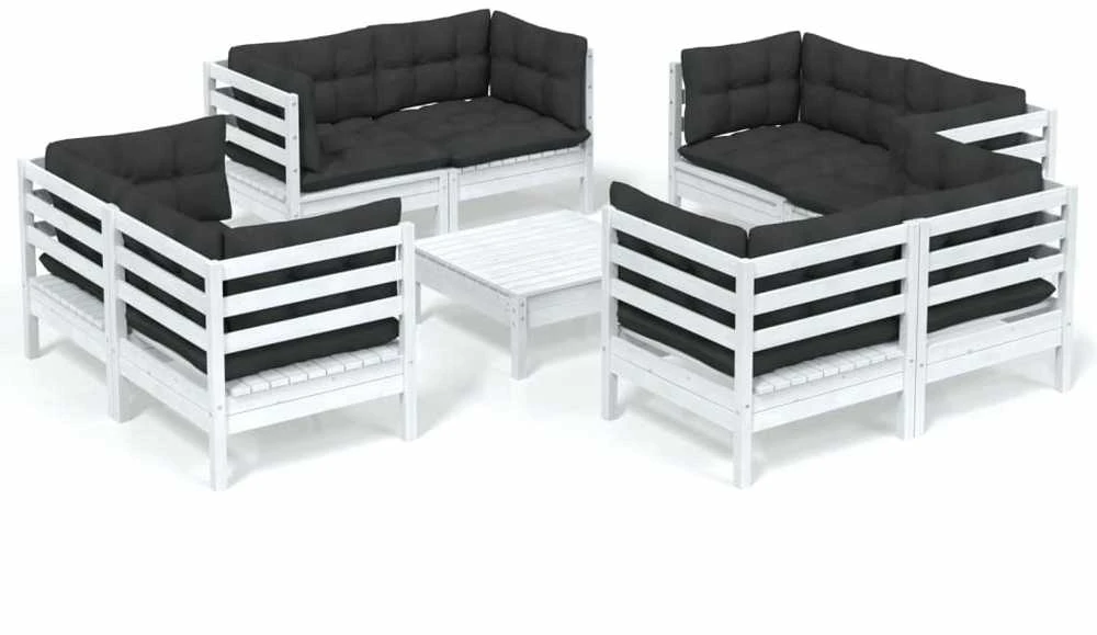 Lauko baldų komplektas Sodo komplektas su antracito pagalvėmis, 9 dalių, pušis