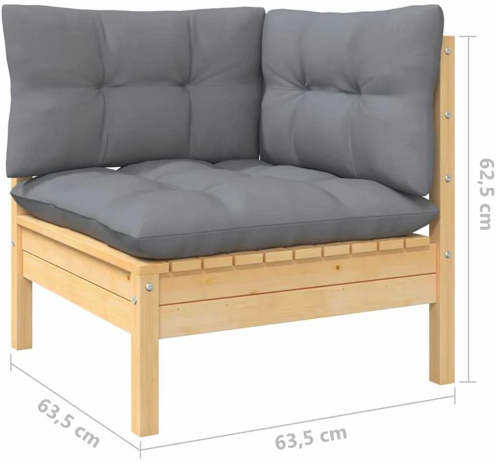 Lauko baldų komplektas Sodo komplektas su pilkomis pagalvėmis, 6 dalių, pušis