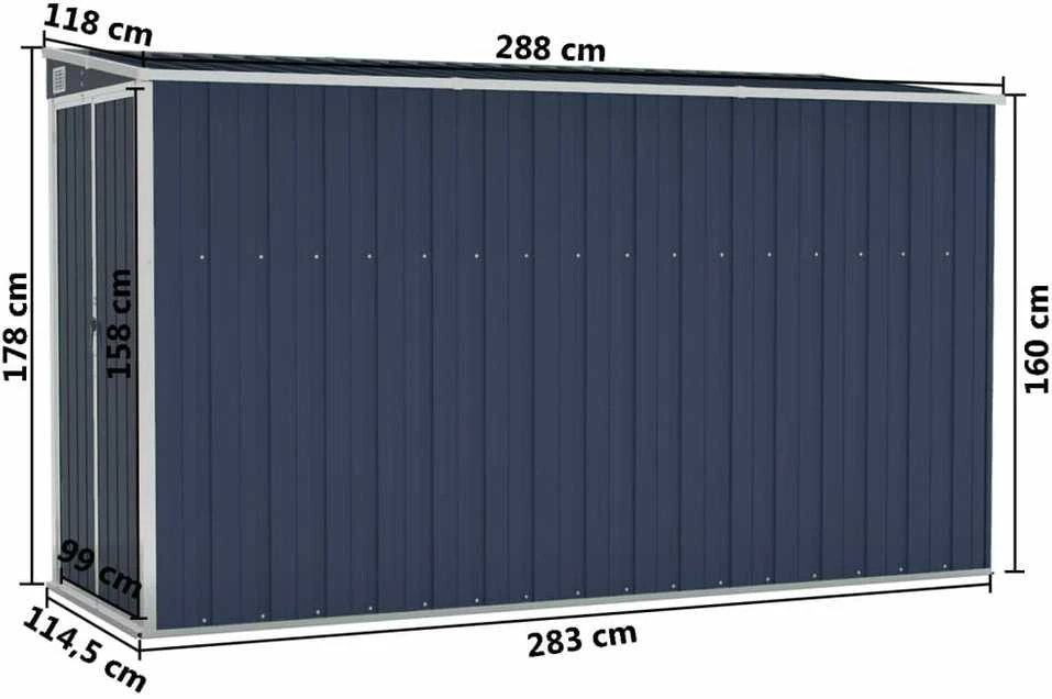 Sodo pašiūrė, antracito spalvos, 118x288x178cm, plienas