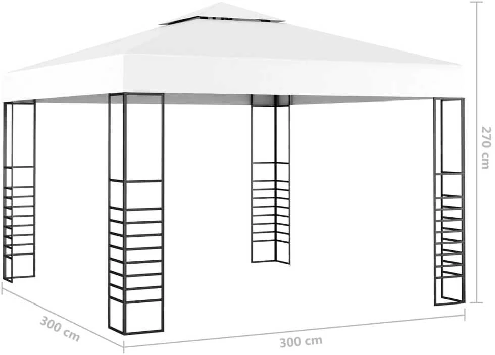 Sodo pavėsinė su lempučių girliandomis LED, balta, 3x3m