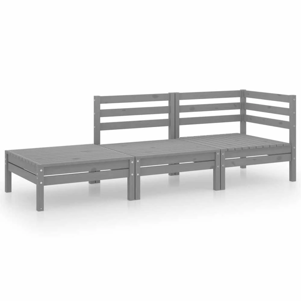 Lauko baldų komplektas Sodo poilsio baldų komplektas, 3 dalių, pilkas, pušies masyvas