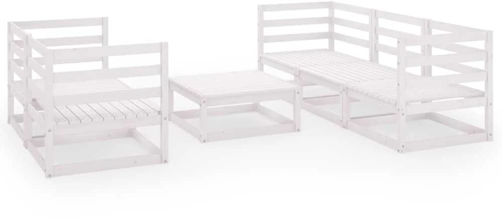 Lauko baldų komplektas Sodo poilsio baldų komplektas, 6 dalių, baltas, pušies masyvas