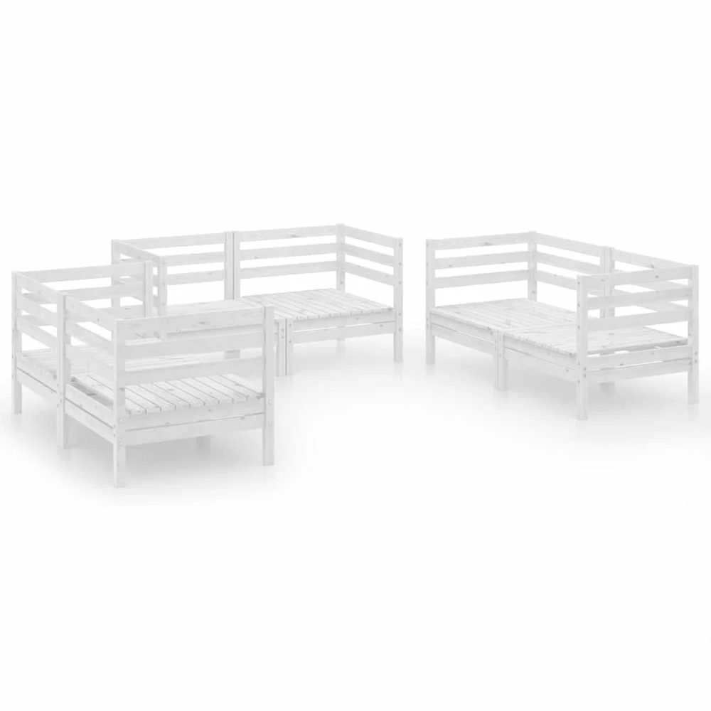 Lauko baldų komplektas Sodo poilsio baldų komplektas, 6 dalių, baltas, pušies masyvas