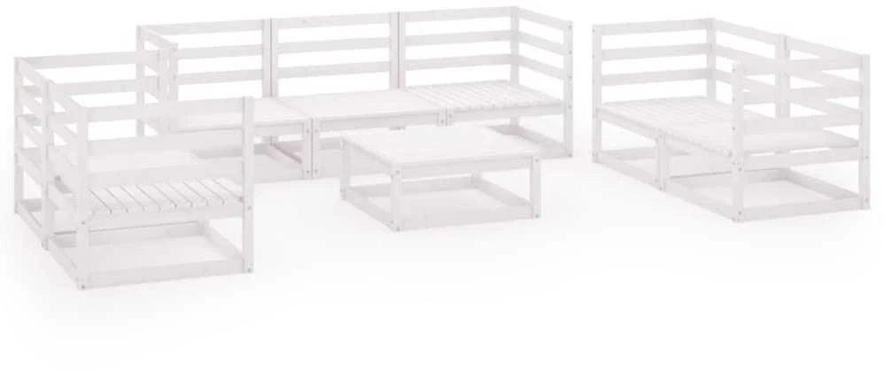 Lauko baldų komplektas Sodo poilsio baldų komplektas, 8 dalių, baltas, pušies masyvas