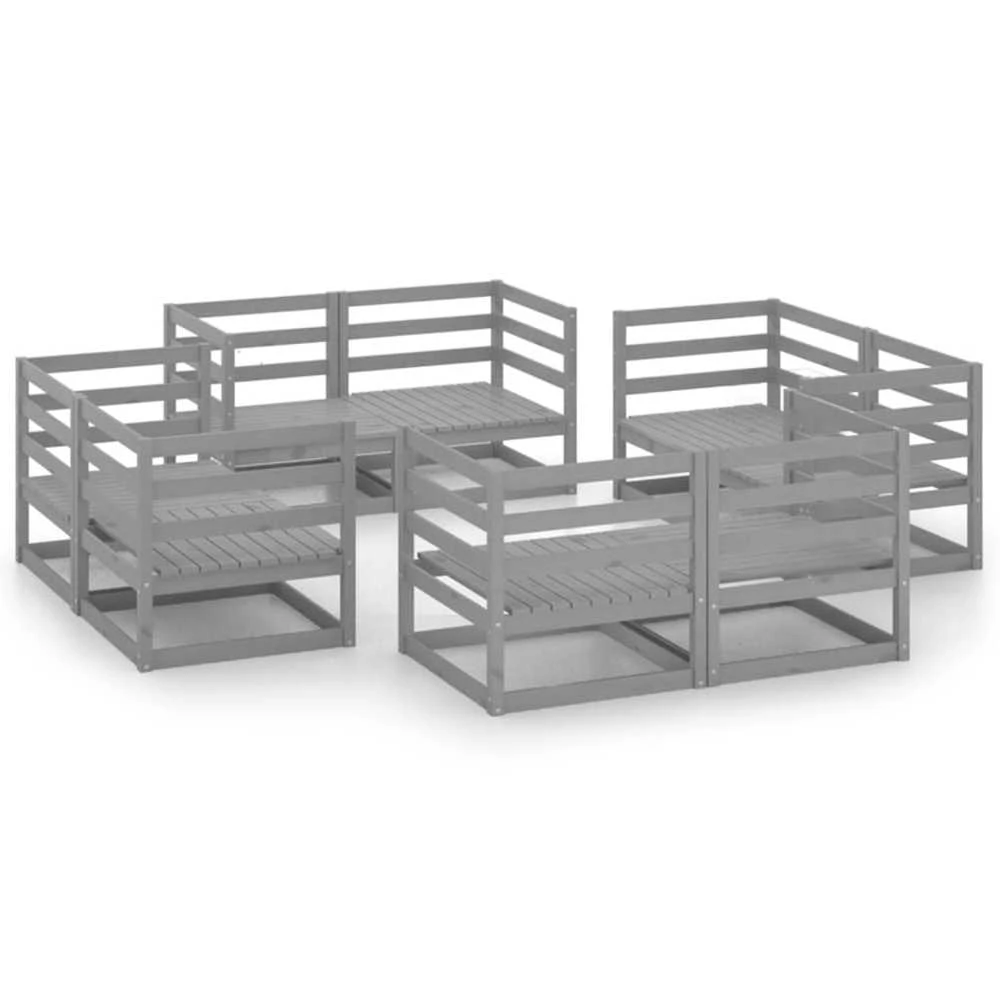 Lauko baldų komplektas Sodo poilsio baldų komplektas, 8 dalių, pilkas, pušies masyvas