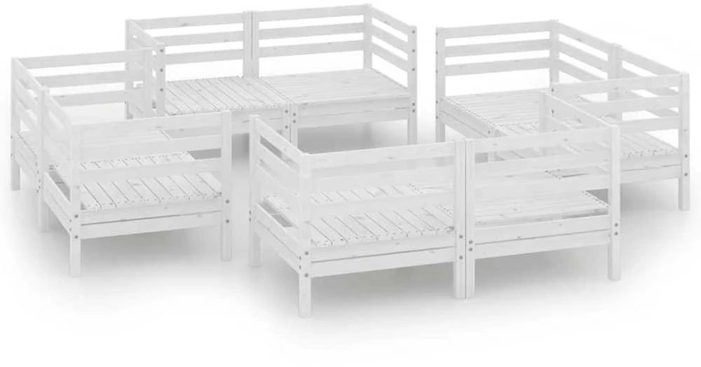 Lauko baldų komplektas Sodo poilsio komplektas, 8 dalių, baltas, pušies masyvas